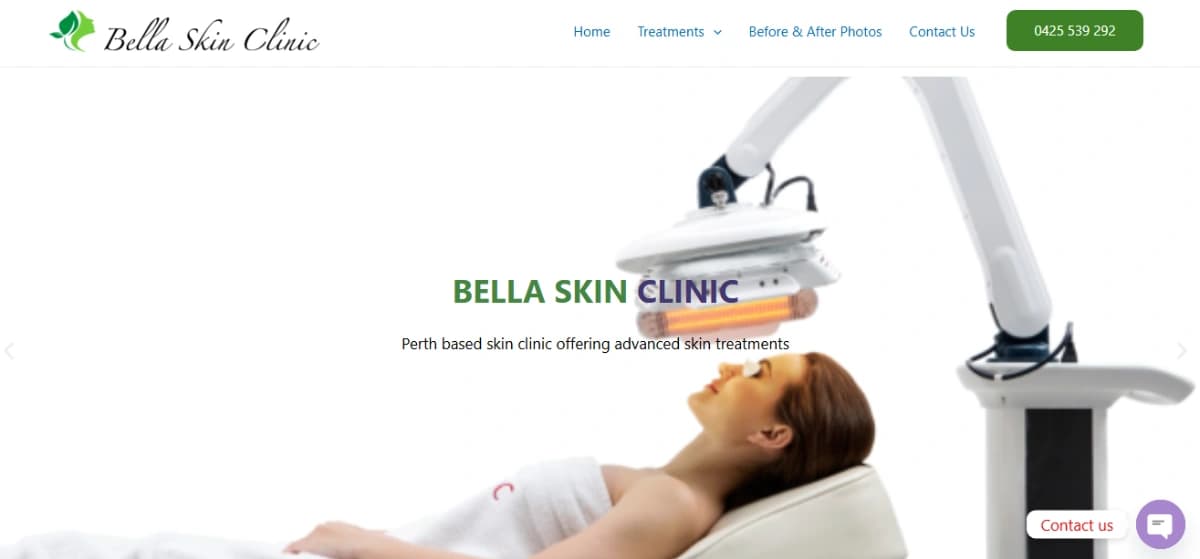 Bella Skin Clinic website screenshot